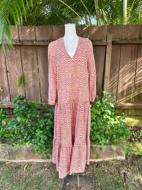 Zara Salmon Colored Printed Boho Midi Dress Size S